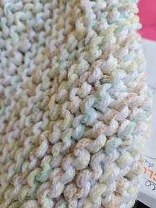 NEW Hand Knit Baby Blanket 25 X 30" Blue Green Brown Yellow Cream Dbl Knit Warm - Picture 1 of 2