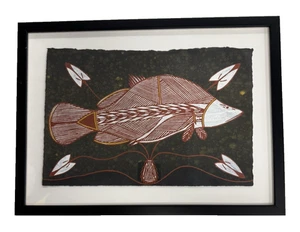 Original Kunwinjku Artist by Abraham Mangiru “Namarnkal (Barramundi)” COA - Picture 1 of 4