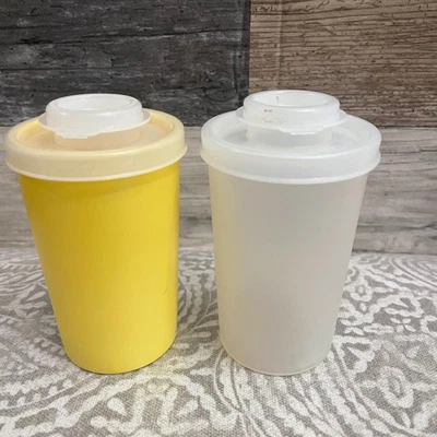 Tupperware Vintage Salt & Pepper shakers Yellow & White Set 2 Containers - Image 1 of 4