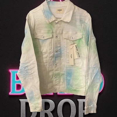 Chaqueta de mezclilla blanca tie dye verde/azul KDNK - grande Foto 1 de 4