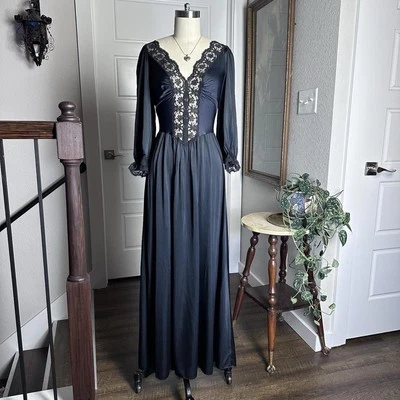 Vestido de noche vintage años 80 negro Olga ajustado encaje sin mangas, mediano, manga larga Foto 1 de 4