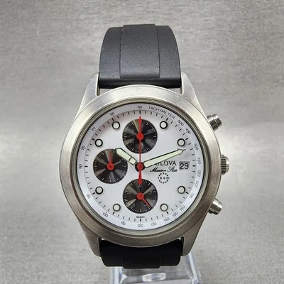 Bulova Marine Star Chronograph Watch Men 38mm White Dial Steel Date Round NewBat - Image 1 of 4