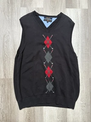 Tommy Hilfiger Golf Hombres Argyle Suéter Chaleco Y2K Retro Preppy Negro Rojo Gris M Foto 1 de 4