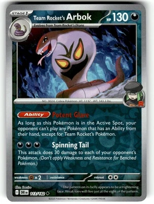 Pokemon SV10: Destined Rivals card 113/182 Team Rocket's Arbok Reverse Foil - Image 1 of 4
