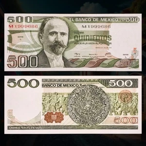 1979 Mexico 500 Pesos Banknote, Francisco I. Madero, Piedra del Sol, UNC - Picture 1 of 3