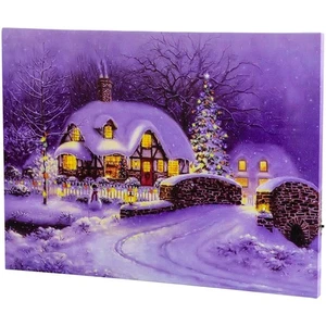Northlight Fiber Optic and LED Lighted Snowy Christmas House Canvas Wall Art 12" - Picture 1 of 4