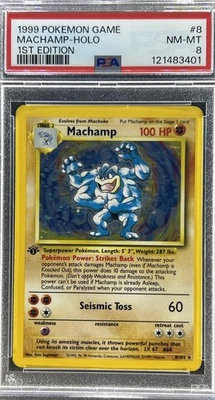 1999  Pokemon Game  1st Edition   **  MACHAMP  **   HOLO   #8   💎 PSA 8 💎 - Image 1 of 3