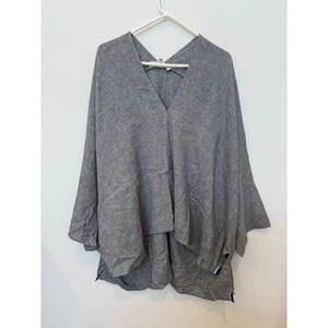 Oversized Linen Blend Gray Poncho V Neck XS/S - Picture 1 of 8