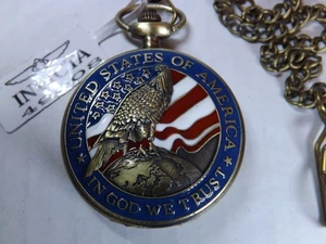 Invicta Mens Pocket Watch Patriotic (Model # 49008)-(Eagle/Flag/Star)(Bronze)New - Picture 1 of 19