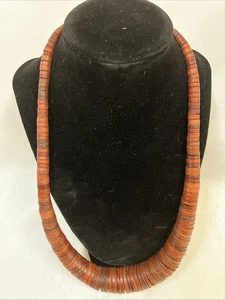 Rotbraune Holz Halskette Scheibe Perlen mit Karabinerverschluss 24" sehr gut gebraucht - Bild 1 von 7