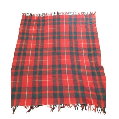 VTG Horner Woolen Mills Plaid Blanket Red Plaid Wool Fringe Throw - Image 1 of 4