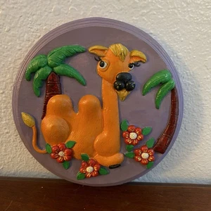 Vintage Chalkware Camel Plaque Retro 60s/70s Nursery Purple - Picture 1 of 5