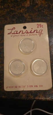 Vintage Lansing Buttons Card – 3 Frosted Clear Textured Buttons –Size 36 (7/8”) - Image 1 of 2