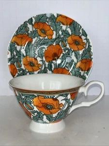 Stechcol Gracie Bone China Cup and Saucer Orange Poppies - Picture 1 of 10