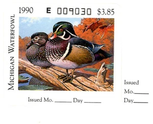 MI15 1990 Michigan Duck Stamp - MNH - Wood Ducks - Artist: Rod Lawrence - Bild 1 von 1