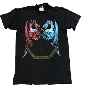 Hewlin UK Dueling Dragons Graphics Black T Shirt Small Made USA - Jerzees Tag - Picture 1 of 9