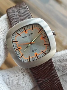 Romanson Modish Dress Formal Swiss Made Unique Dial Men Wristwatch Leather Strap - Picture 1 of 9