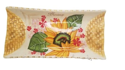 Bella Casa by Ganz Sunflower Blessings Serving Tray Trinket Dish Handles - Image 1 of 4