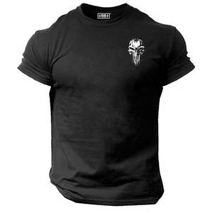 Skull T Shirt Pocket Gym Clothing Bodybuilding Training Workout Exercise MMA Top - Picture 1 of 18