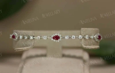 6.50 CT Lab Created Ruby & Diamond Party Wear Bracelet 14K White Gold Finish - Image 1 of 4