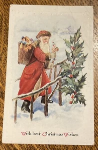 1910s SANTA CLAUS With Sack Of Toys Embossed Postcard - Picture 1 of 3