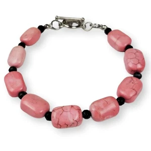 Pink Howlite Beaded Bracelet Natural Stone Multi Shade Toggle Clasp 8.25" Long - Picture 1 of 12
