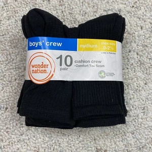 Wonder Nation Boys Socks sz M Black Cushion Crew Comfort Stretch 9 Pack New - Picture 1 of 12