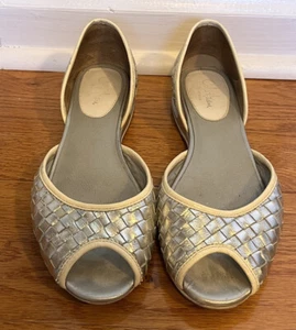 Cole Haan Brown Air "Bria" Huarache Flat Ballet Wedge Sandals 6 B silver woven - Picture 1 of 7