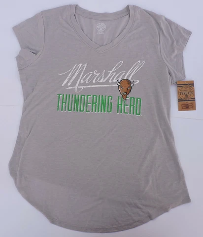 Marshall University Thundering Herd Women's V-Neck SS Gray T-Shirt Cover