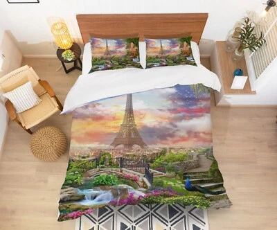 Taies d'oreiller de lit 3D Tour Eiffel Paon B322 housse de couette Queen King Amy 23 - Photo 1/4