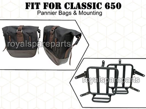 For Royal Enfield CLASSIC 650 Canvas & Leather Pannier Bags With Mounting D12 - Imagen 1 de 8