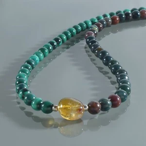 Handgemacht 6mm Natürlich Malachit & Blutstein Multicolor Perlen Halskette - Bild 1 von 6