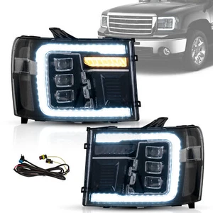 LED Headlights For 2007-2014 GMC Sierra 1500 2500 3500HD W/Sequential Indicator - Picture 1 of 10