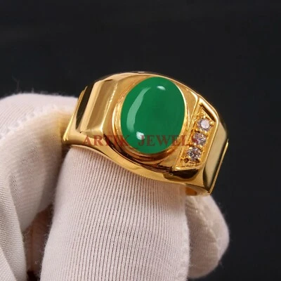 Anillo de plata de ley 925 enchapado en oro con piedras preciosas de ónix verde natural 4795 Foto 1 de 4
