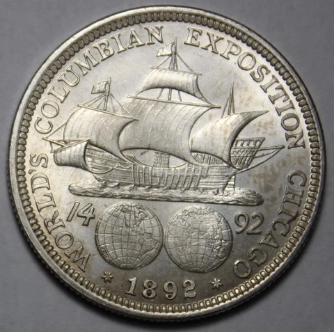 United States Columbian Exposition 1892 Silver 50 Cents, Near Gem Unc. (E33) Cover
