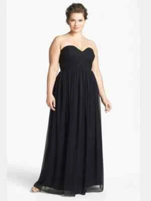 Maxi Vestido Largo Donna Morgan Sin Tirantes Cascada Negro Gasa Corsé Talla 18 Foto 1 de 4