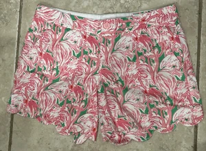 Lilly Pulitzer Buttercup rosa Kolonie Flamingo Shorts Jakobsmuschel Borte grün Größe 4 - Bild 1 von 9