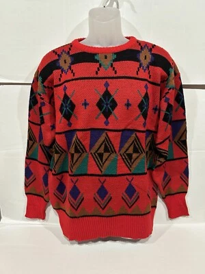 Suéter Meister Vintage Años 90 Mezcla Lana Geométrico Para Hombre Talla L Rojo *Defecto LEER Foto 1 de 4