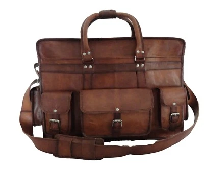 22" Vintage Leather Suitcase Briefcase Bag Weekend Travel Duffle Luggage Handbag - Image 1 of 4