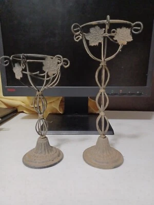Pier One Candle Holder Bronze Color Metal Leaf Design 9" and 8" - Image 1 of 4