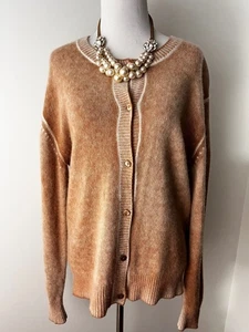 BONPOINT Women's 100% Cashmere Camel/Cream Button Front Cardigan - Sz Lg - Picture 1 of 7