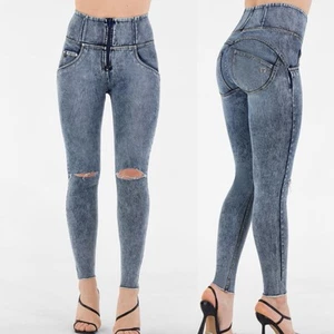 Freddy high waist ripped push up jeans shuttle woven acid washed effect denim M - Picture 1 of 7