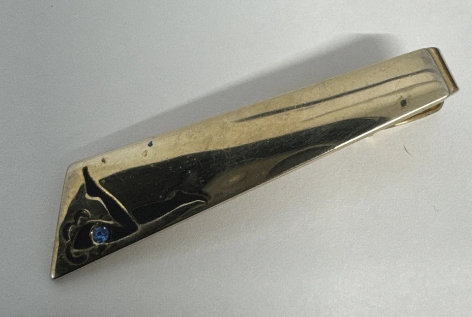 Accesorio de joyería de barra clip piedra azul tono dorado Anson vintage para hombre Foto 1 de 3