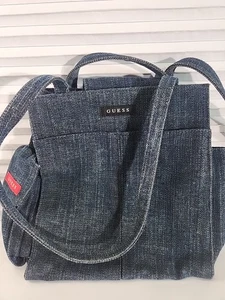 Vintage Guess Y2K mittelgroße Denim dunkle Waschung Beuteltasche Schultertasche Handtasche für Damen - Bild 1 von 11
