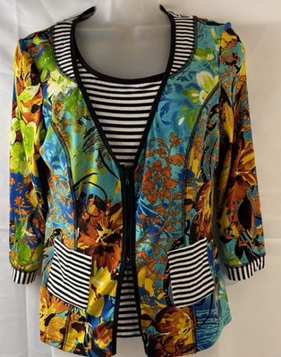 Joseph Ribkoff 2pc Women’s 6 Set Tank top Cardigan Striped Watercolor Boho Artsy - Image 1 of 4