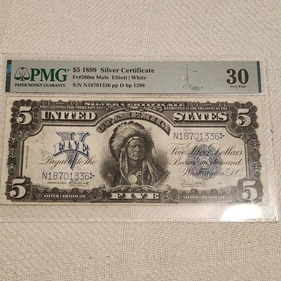 1899 $5  CHIEF Silver Certificate Mule Fr-281m PMG VF-30 - Image 1 of 4