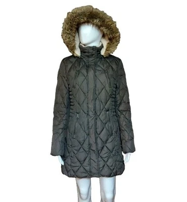 Parka con capucha acolchada de piel sintética vintage Esprit de longitud media marrón talla mediana Foto 1 de 4