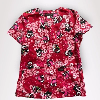 KOI Basics Leslie Women's Stretch Skunk Print Red Scrub Top 384PR Red Size Small - Image 1 of 4