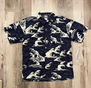 Quiksilver Poloshirt mit Knopfleiste Herren Large Y2K blau Wellen - Bild 1 von 6