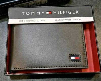Tommy Hilfiger 男式真皮钱包 RFID 双折棕色全新带盒 — 第 1/4 张图片